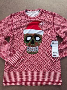 Inknburn men Red Holiday Skull Sweater with Santa Hat  XS